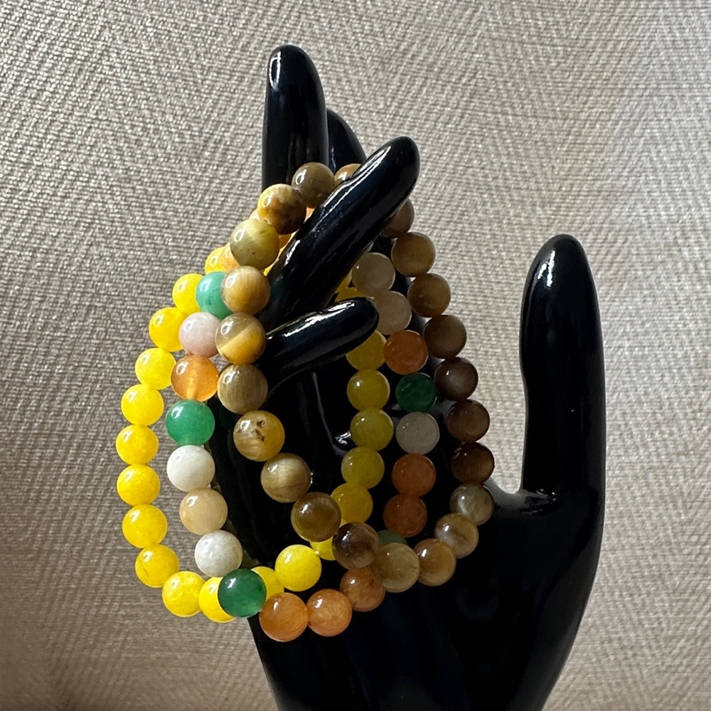 Multicolor Beaded Bracelet Set Natural Gem Stones Set of (3)